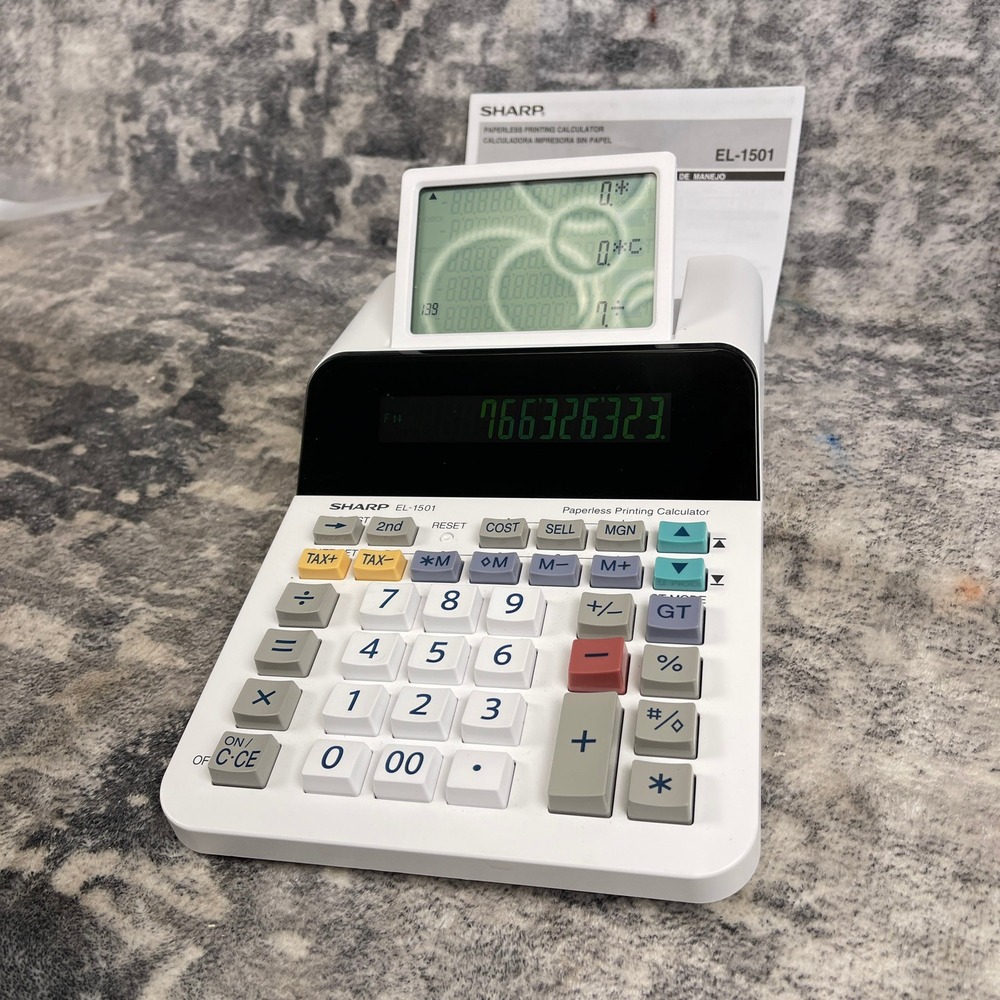 Sharp EL-1501 Paperless Printing Calculator 12-Digit Desktop White